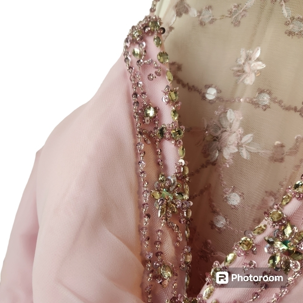David & Johnny Baby Pink Jeweled Back Dress Sz. 7/8 Stunning Formal - Picture 4 of 8
